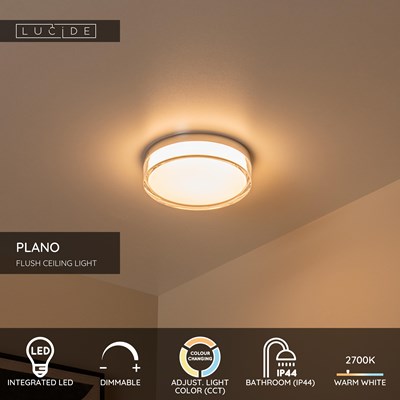 Lucide PLANO - Flush ceiling light Bathroom - Ø 23 cm - LED Dim. - CCT - 1x11W 2700K/4000K - IP44 - Opal